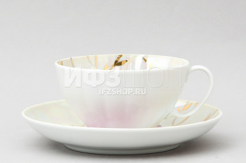 Набор из 6 чашек с блюдцем чайных ф. Белый лебедь рис. Розовая сирень