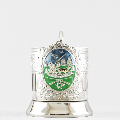 Подстаканник никелированный с эмалью, Охотник