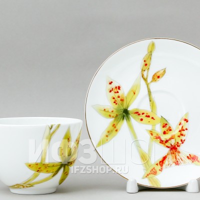 Чашка с блюдцем чайная ф. Весенняя-2 рис. Желтая орхидея