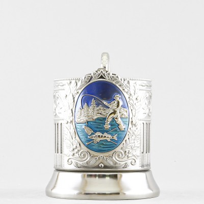 Подстаканник никелированный с эмалью, Рыбак