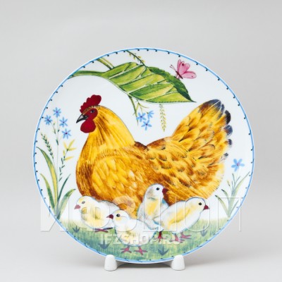 Декоративная тарелка 19.5 см рис. Курочка с цыплятами