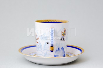 Чашка с блюдцем чайная ф. Гербовая рис. Зимние забавы № 4