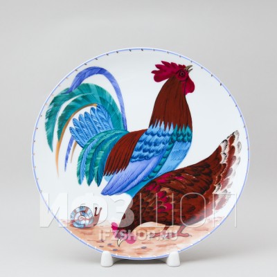 Декоративная тарелка 19.5 см рис. Петушок и курочка