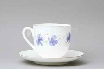 Чашка с блюдцем кофейная ф. Ландыш рис. Сиреневые цветы в подарочной упаковке (Цветы)