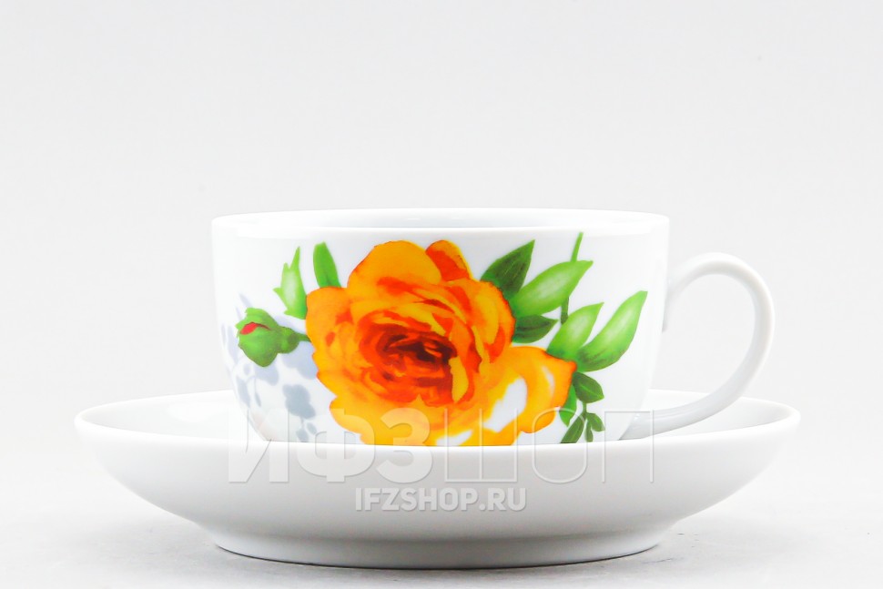 Чашка с блюдцем чайная ф. Янтарь рис. Роза без отводки