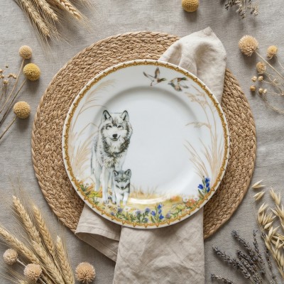 Тарелка плоская 20 см ф. Идиллия рис. Фауна. Волчица