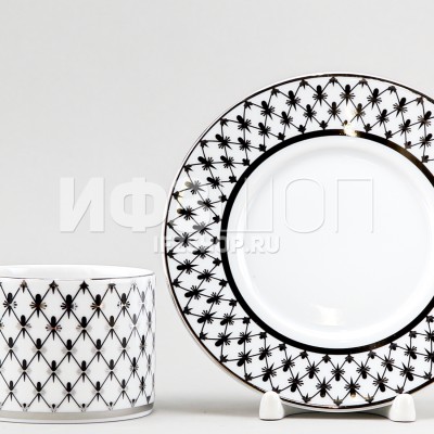 Чашка с блюдцем чайная ф. Соло рис. Платиновая сетка (265 мл)