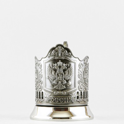 Подстаканник никелированный с чернью, Герб РФ
