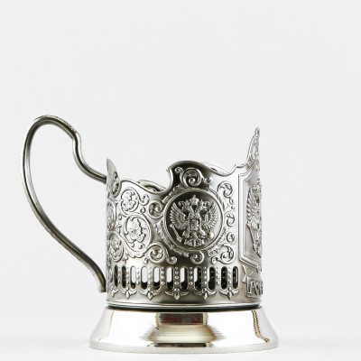 Подстаканник никелированный с чернью, Герб РФ