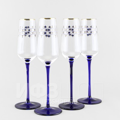 Набор из 4 бокалов для шампанского 200 мл рис. Кобальтовая сетка
