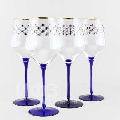 Набор из 4 бокалов для вина 380 мл рис. Кобальтовая сетка