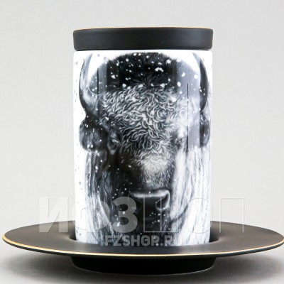 Бокал с блюдцем и крышкой рис. Тотем. Бизон