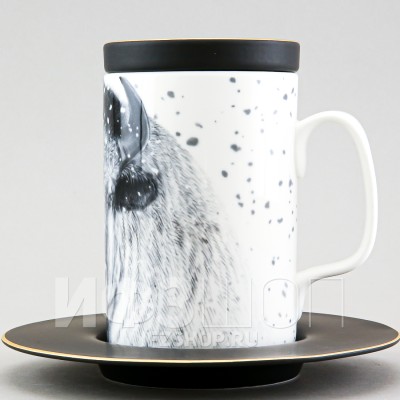 Бокал с блюдцем и крышкой рис. Тотем. Бизон