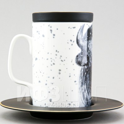 Бокал с блюдцем и крышкой рис. Тотем. Бизон