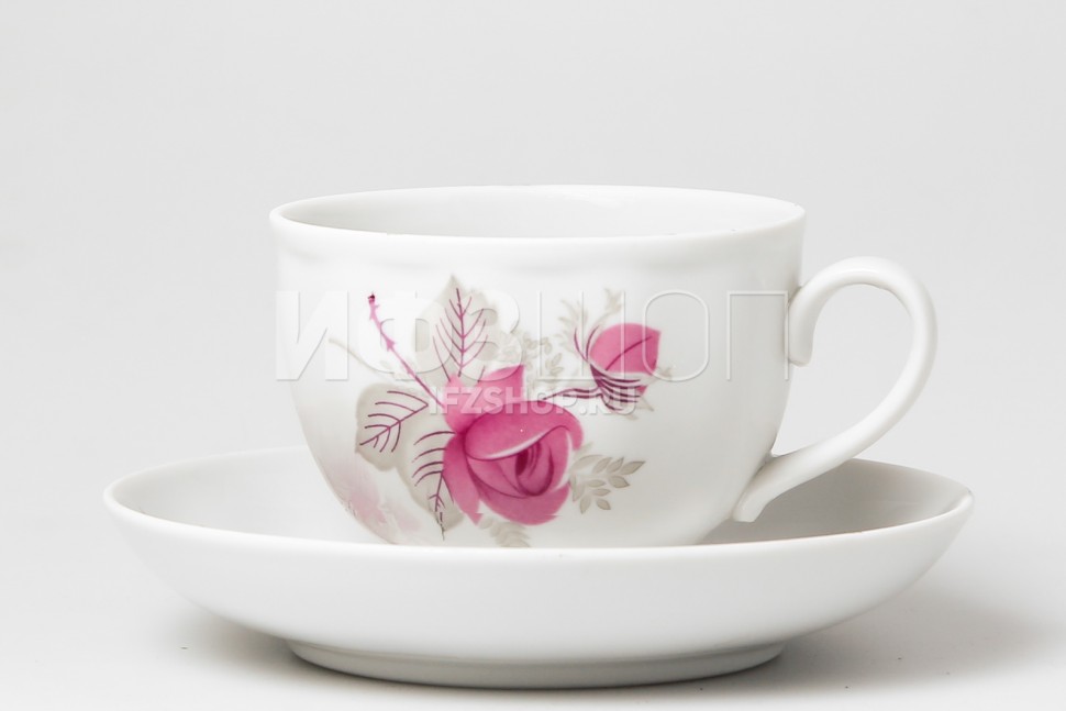 Чашка с блюдцем чайная ф. Гранатовый рис. Дикая роза
