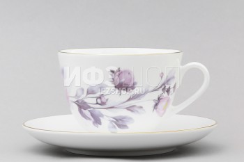 Чашка с блюдцем чайная ф. Весенняя-2 рис. Нежный пион (сиреневый)