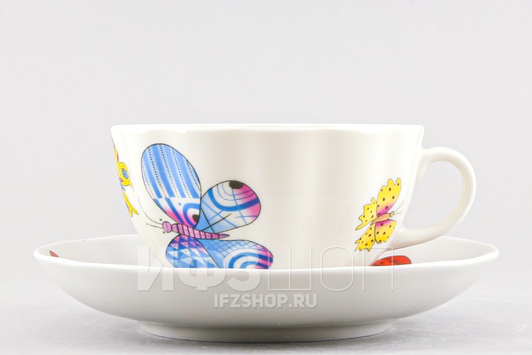 Чашка с блюдцем чайная ф. Тюльпан рис. Шафрановые бабочки 