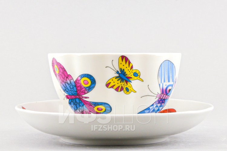 Чашка с блюдцем чайная ф. Тюльпан рис. Шафрановые бабочки 