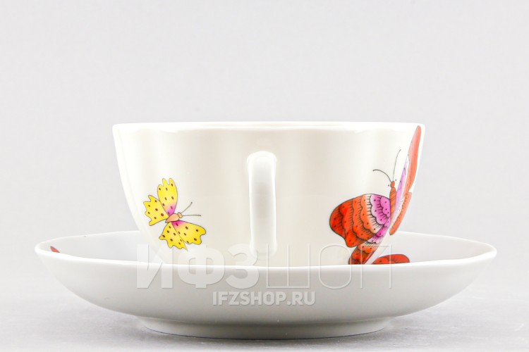 Чашка с блюдцем чайная ф. Тюльпан рис. Шафрановые бабочки 