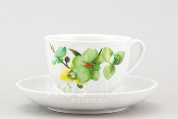 Чашка с блюдцем чайная ф. Гранатовый рис. Орхидея зеленая