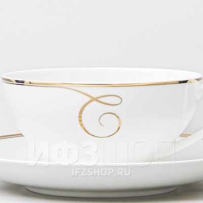 Чашка с блюдцем чайная ф. Купольная рис. Золотые завитки