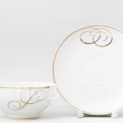 Чашка с блюдцем чайная ф. Купольная рис. Золотые завитки