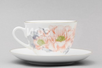 Чашка с блюдцем чайная ф. Весенняя-2 рис. Нежный пион (серый)