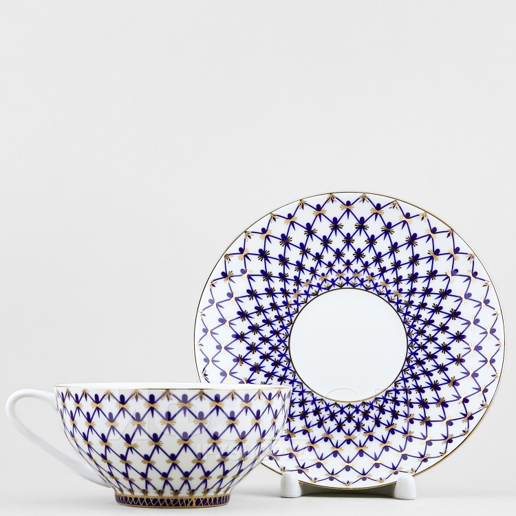 Чашка с блюдцем чайная ф. Купольная рис. Кобальтовая сетка в Москве