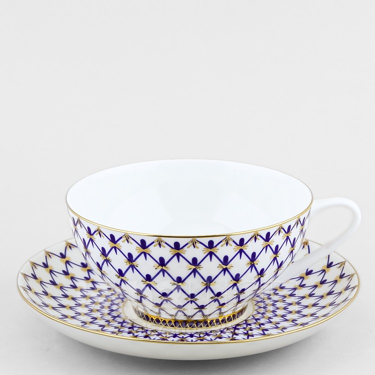 Чашка с блюдцем чайная ф. Купольная рис. Кобальтовая сетка в Москве