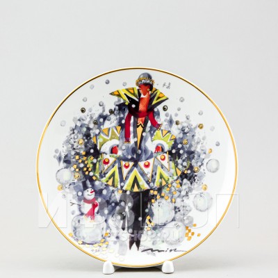 Декоративная тарелка 19.5 см рис. Снежный бой. Зима