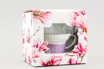 Чашка с блюдцем чайная ф. Волна рис. Геометрия №2 в подарочной упаковке (Цветы)