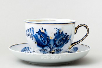 Чашка с блюдцем чайная ф. Гранатовый рис. Тюльпаны (золото)