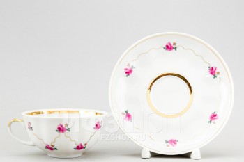 Чашка с блюдцем чайная ф. Тюльпан рис. Розовый мотив
