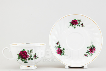 Чашка с блюдцем чайная ф. Голубая роза рис. Черная роза