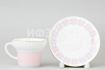 Чашка с блюдцем чайная ф. Волна рис. Геометрия №5 в подарочной упаковке (Цветы)