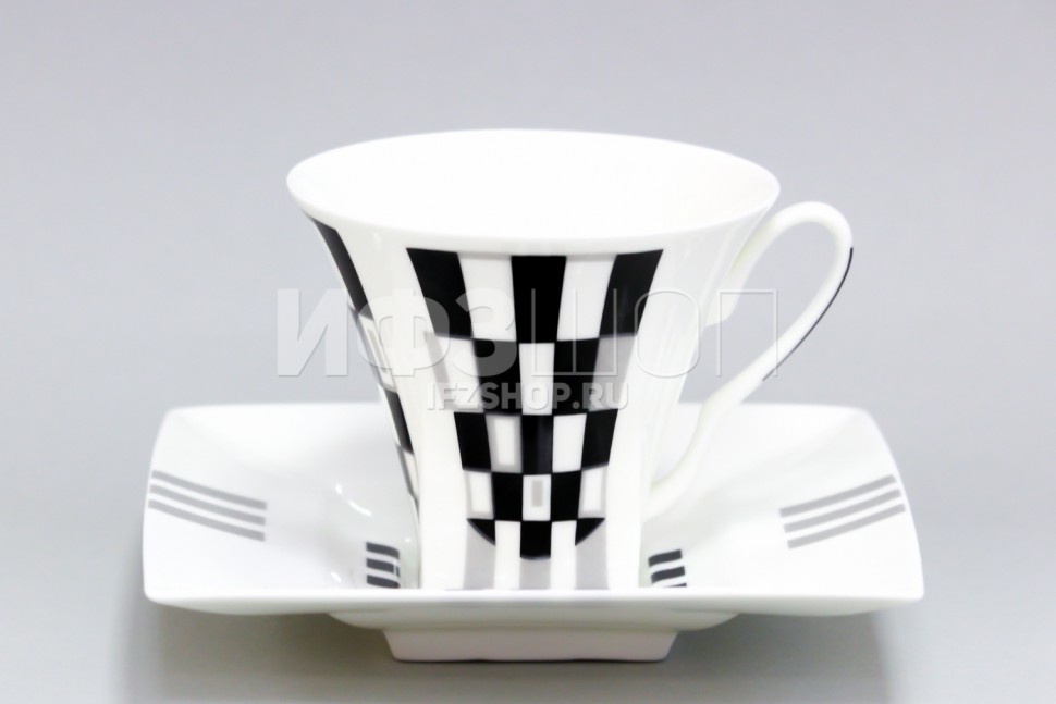 Чашка с блюдцем чайная ф. Петрополь рис. Черное и белое