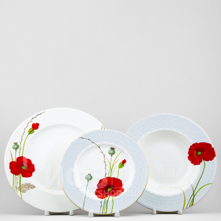 Набор тарелок ф. Премиум рис. Маки, 6 персон 18 предметов в Москве