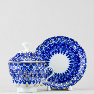 Чашка с блюдцем с крышкой ф. Подарочная-2 рис. Чешуйка