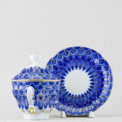 Чашка с блюдцем с крышкой ф. Подарочная-2 рис. Чешуйка