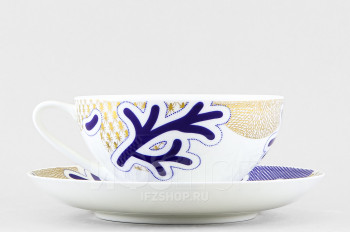 Чашка с блюдцем чайная ф. Купольная рис. Синий узор