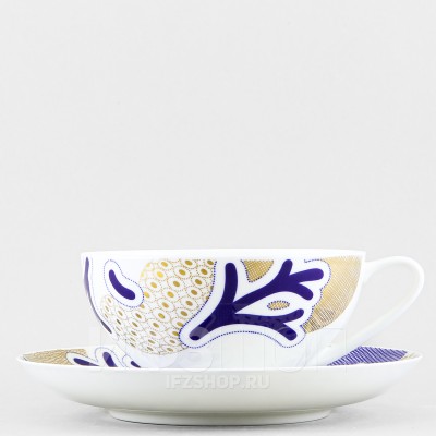 Чашка с блюдцем чайная ф. Купольная рис. Синий узор