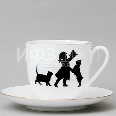 Чашка с блюдцем кофейная ф. Ландыш рис. Силуэты. Именинница в подарочной упаковке (Цветы)