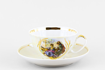 Чашка с блюдцем чайная ф. Белый лебедь рис. Прогулка в усадьбе