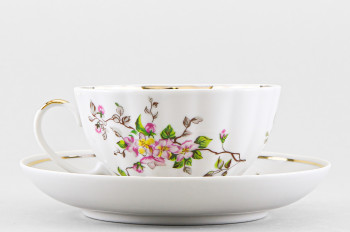 Чашка с блюдцем чайная ф. Белый лебедь рис. Цветение
