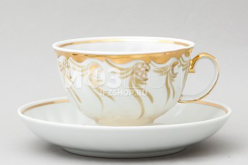 Чашка с блюдцем чайная ф. Голубая роза рис. Золотистый