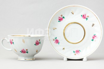 Чашка с блюдцем чайная ф. Голубая роза рис. Розовый ситец