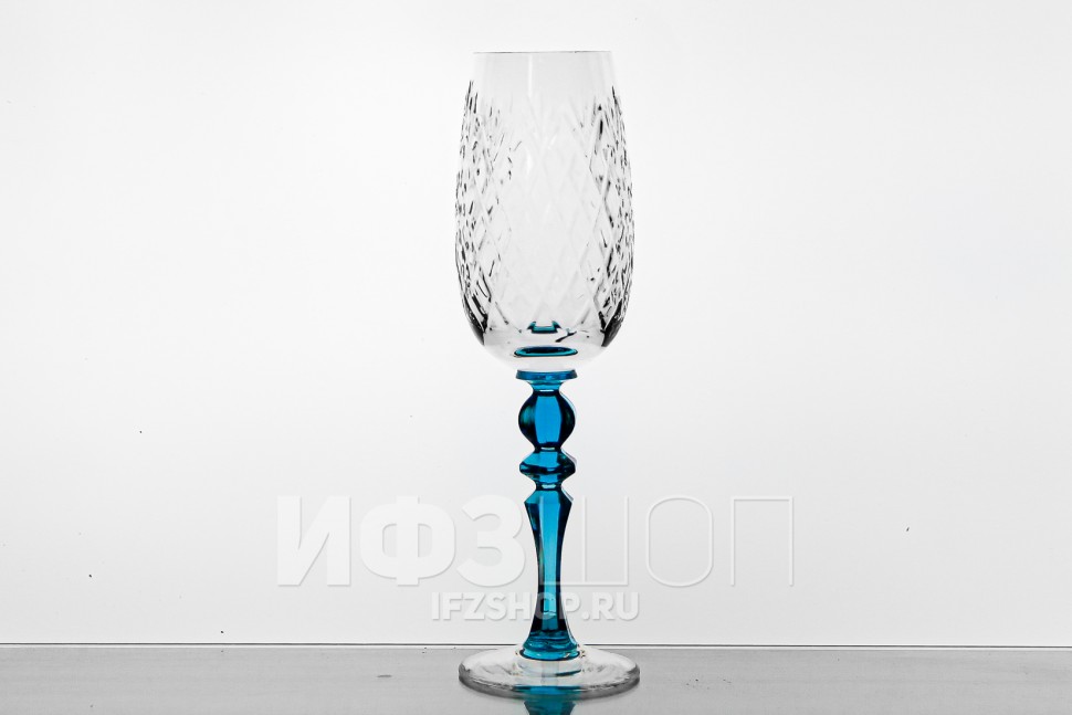 Набор из 6 бокалов для шампанского 210 мл ф. 7565 серия 900/300 (с бирюзовой ножкой)