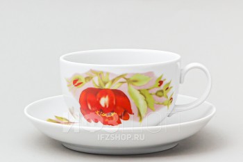 Чашка с блюдцем чайная ф. Янтарь рис. Альпийские цветы красные