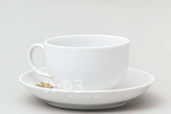 Чашка с блюдцем чайная ф. Янтарь рис. Альпийские цветы красные