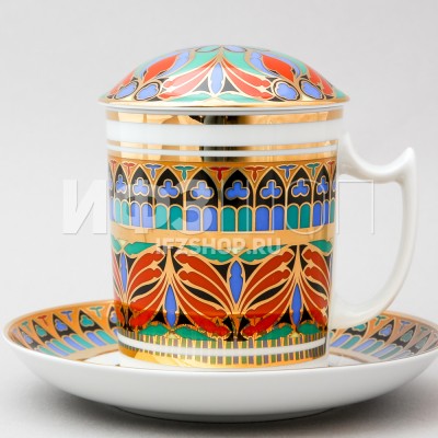 Бокал с блюдцем с крышкой ф. Снежное утро рис. Готический №10